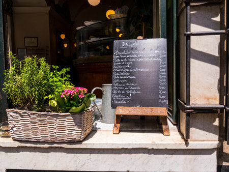 Cafe found  in the narrow alleyways or Carruggi around the city of Genoa in Italyのeditorial素材