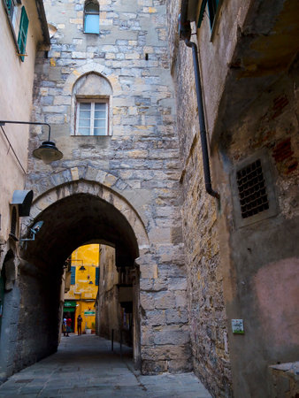Wandering in the narrow alleyways or Carruggi around the city of Genoa in Italyのeditorial素材