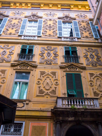 Architectural Detail in the narrow alleyways or Carruggi around the city of Genoa in Italyのeditorial素材