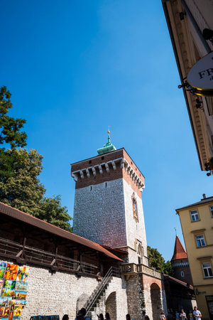 Statue of Hermes or Mercury by the Florian Gate in Krakow Polandのeditorial素材