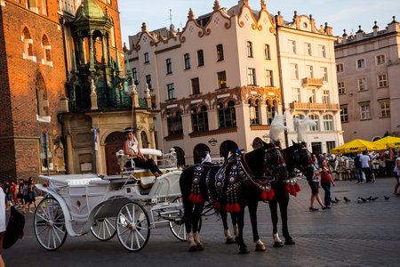 The Mariacki Basilica in Market Square Krakow Polandのeditorial素材