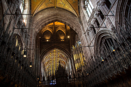 The Cathedral or Minster in Chester England.In 689, King Ãthelred of Mercia founded the Minster Church of West Mercia, which later became Chester`s first cathedralのeditorial素材