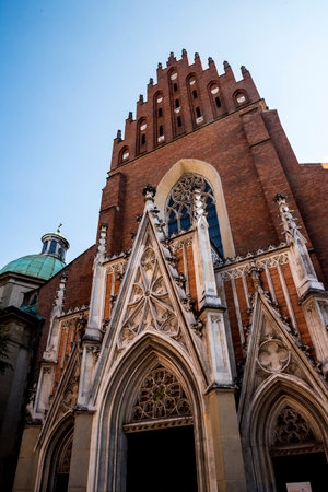 Facade of the Dominican Church in Krakow Polandのeditorial素材