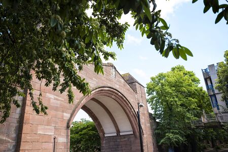 Bridge in the Roman Walls surrounding the city of Chester in Englandの写真素材