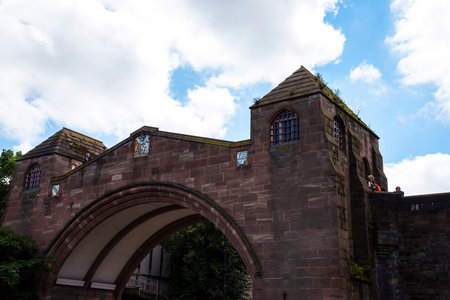 Roman Walls surround the city of Chester in Englandの写真素材