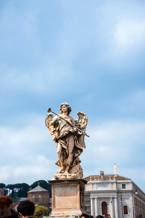 Angel with Trumpet on bridge by the Castel Sant'Angeloのeditorial素材