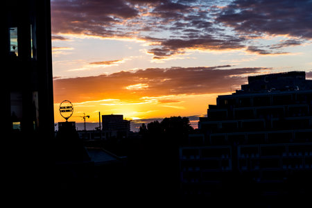 Evening falls and the Sun sets over the City of Berlin Germanyのeditorial素材