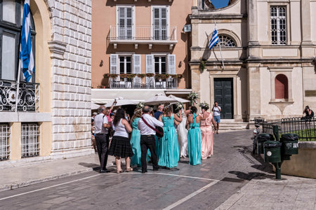 Wedding Party on the Greek island of Corfu at the Cathdral of St James in Corfu Townのeditorial素材