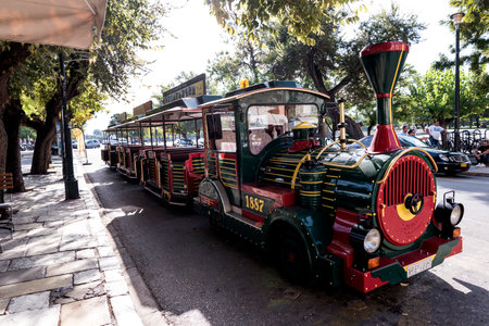 Tourist Train that goes around Corfu Town in the Greek Ionian Islandsのeditorial素材
