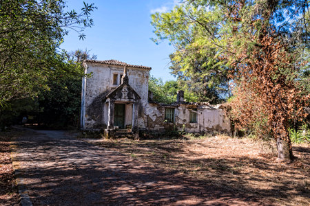 Delapidated Building in the forest grounds, the Mon Repos Palace Corfu Greeceのeditorial素材