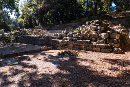Ruins of an ancient Greek temple complex in the Grounds of the Mon Repos Palace . Corfu Greeceのeditorial素材