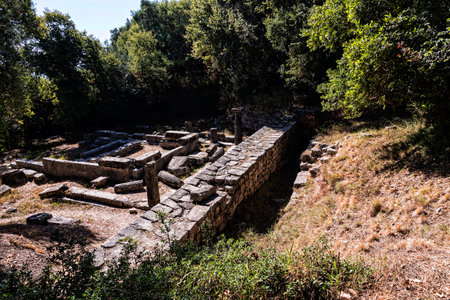 Ruins of ancient Doric Temple in the forest Grounds of the Mon Repos Palace on the Grのeditorial素材