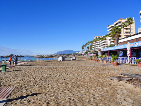 Quiet beach in the Stylist Town of Marbella on the Costa del Sol Spainのeditorial素材
