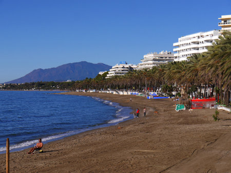Quiet beach in the Stylist Town of Marbella on the Costa del Sol Spainのeditorial素材