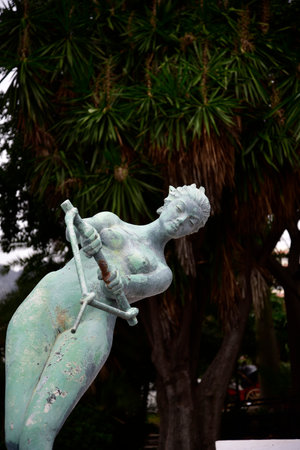 Water Skier Statue on the Beach in Marbella Spainのeditorial素材