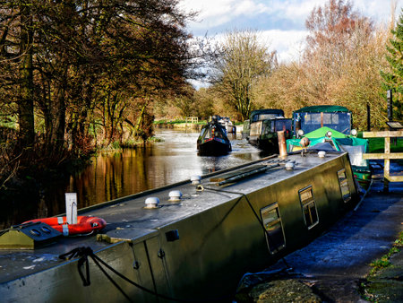 Salterforth England. The Leeds Liverpool Canal at Salterforth in the beautiful countryside on the Lancashire Yorkshire border in Northern Englandのeditorial素材