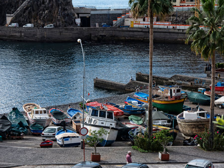 Camara de Lobos a fishing village near the city of Funchal Madeira has some of the highest cliffs in the worldのeditorial素材