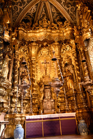 Altar in The Cathedral of Madeira in the Tree Lined Main Shopping Streets in Funchal Madeira Portugalのeditorial素材