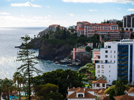 View along the coast in Funchal Madeira Portugalのeditorial素材