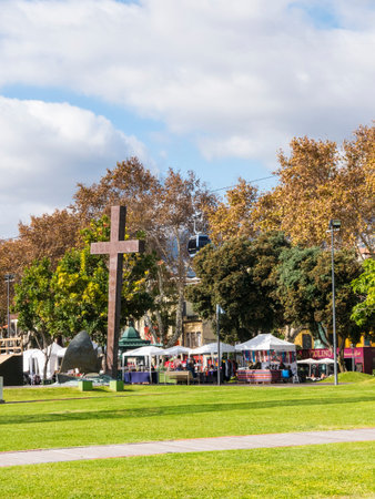 Park and play area near the cable car station on the waterfront in Funchal Madeira Portugal at Christmas timeのeditorial素材