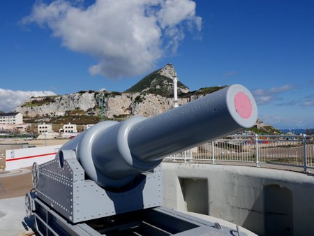 Gun and defences at Europa Point which is the most southerly point of the Rock of Gibraltar, watches over the Straits of Gibraltarのeditorial素材