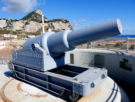 Gun and defences at Europa Point which is the most southerly point of the Rock of Gibraltar, watches over the Straits of Gibraltarのeditorial素材