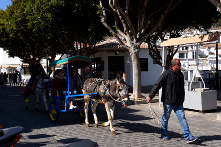 Donkey Taxi in Mijas which is one of the most beautiful 'white' villages of the Southern Spain area called Andaluciaのeditorial素材