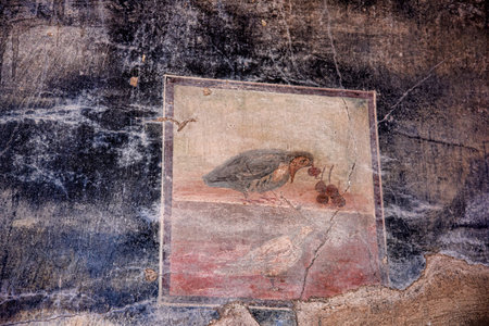 Fresco in Herculaneum, or Ercolana, near Naples in Italy was not buried by falling rocks like Pompeii was in the eruption of Vesuvius in 79AD, instead it was engulfed in boiling mud and superheated air.のeditorial素材