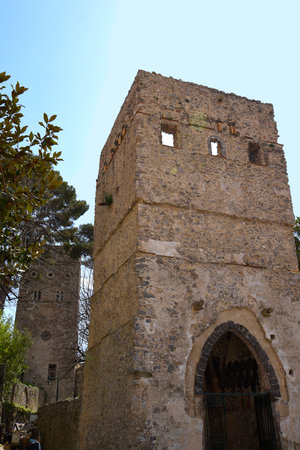 Tower of the Villa Rufulo in the Mountai Town of Ravello Italyのeditorial素材
