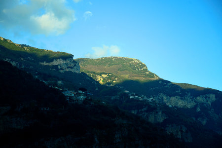 The Mountains behind the city of Amalfi in Campania Italyのeditorial素材