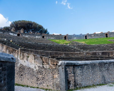Entrance to the amphitheatre in the once buried city of Pompeii in southern Italyのeditorial素材