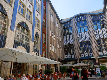 Hackesche Hofe. This is a series of 9 attractive interconnected courtyards built in 1906, damaged during WW2 now fully restored to its original splendourのeditorial素材