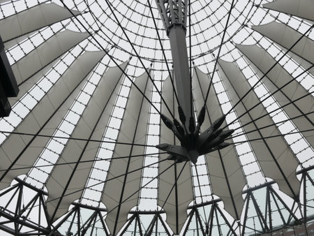 The Sony Center is located near the Berlin Potsdamer Platz railway station. The unusual roof is like sails and is a tourist attraction in itselfのeditorial素材