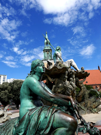 The Neptune Fountain in Alexanderplatz in Berlin Germanyのeditorial素材