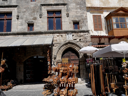 Leather shop by the town walls of Rhodes in Greeceのeditorial素材