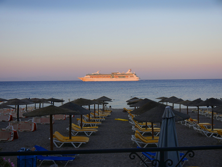 Cruise ship leaving the deep water harbour on the island of Rhodesのeditorial素材