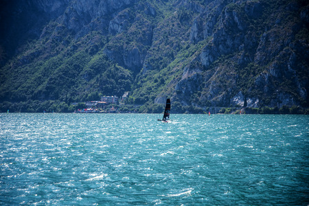 Windsurfing on Lake Garda which is a popular European tourist destinationのeditorial素材