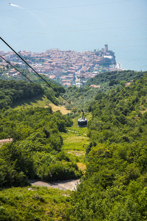 Cable car to the summit of Monte Baldo above Malcesine on the shores of Lake Garda in Northern Italyのeditorial素材