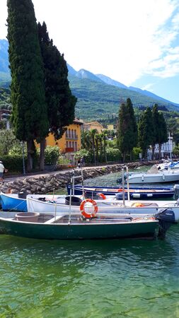 The waterfront in the lovely town of Malcesine on Lake Garda Italyのeditorial素材