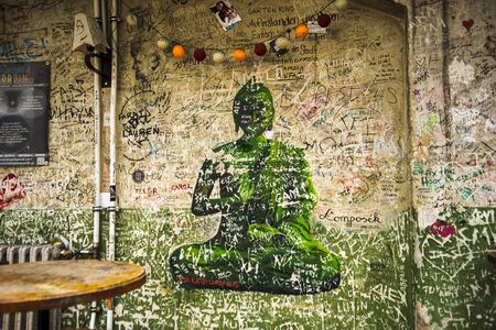 Ruin Bars began as an experiment,a bar set up in an abandoned building offering affordable drinks for the young and creative crowd in Budapest Hungaryのeditorial素材