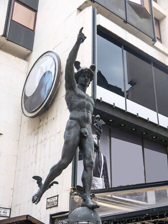 Statue of Hermes the Messenger on Vaci Street in Budapestのeditorial素材