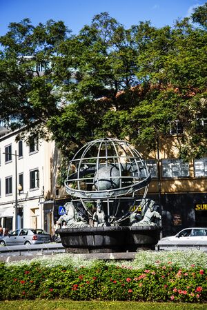 Astrolabe on traffic island in Funchal that is also a fountainのeditorial素材