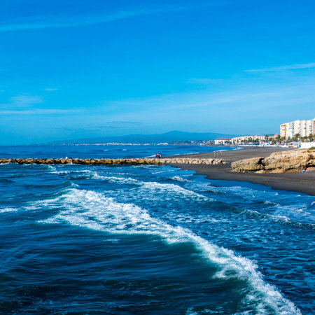 Beach at Torrox on the Costa del Sol in Southern Spain. Torrox has a lighthouse and museum and ruins...