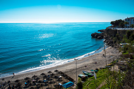 One of the seven beaches at Nerja on the Costa del Sol Spain each with its own character and charmのeditorial素材