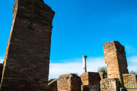 The archaeological site of the abandoned Ostia Antica, the old port of Rome in Italy.At the mouth of the River Tiber,Ostia was Rome's seaport, but due to silting  the site now is 3k from the seaのeditorial素材
