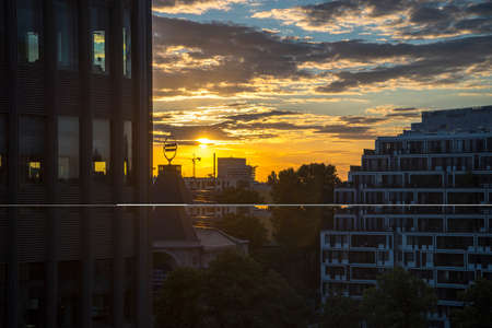 Sunset over Berlin Germany bathes the city in a golden Lightのeditorial素材