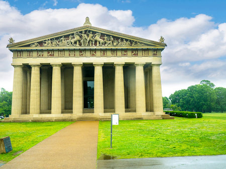 Full sized replica of the Parthenon Temple of Athens in concrete in park in Nashville Tennessee