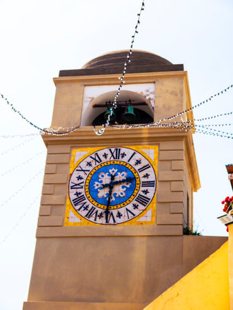 Clock tower in the old town of Capri in Italyの写真素材