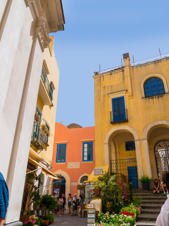 Alleyway in the old area on the island of Capri in Italyの写真素材