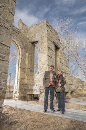 eldery couple tourist at ruinsの写真素材